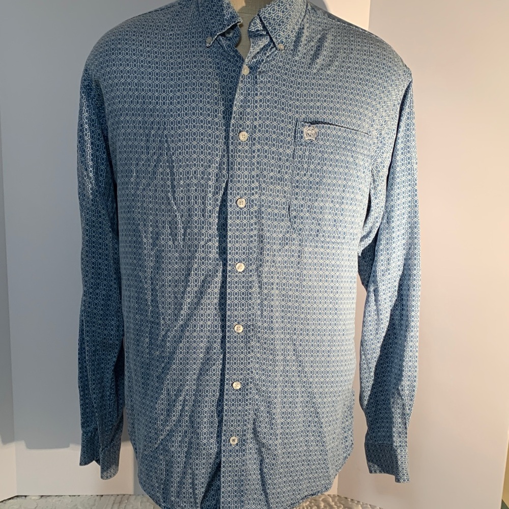 Cinch Men's Light Blue Patterned Button-Down Shirt